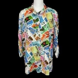 John Mark Tunic Women’s Large Button Up Colorful New